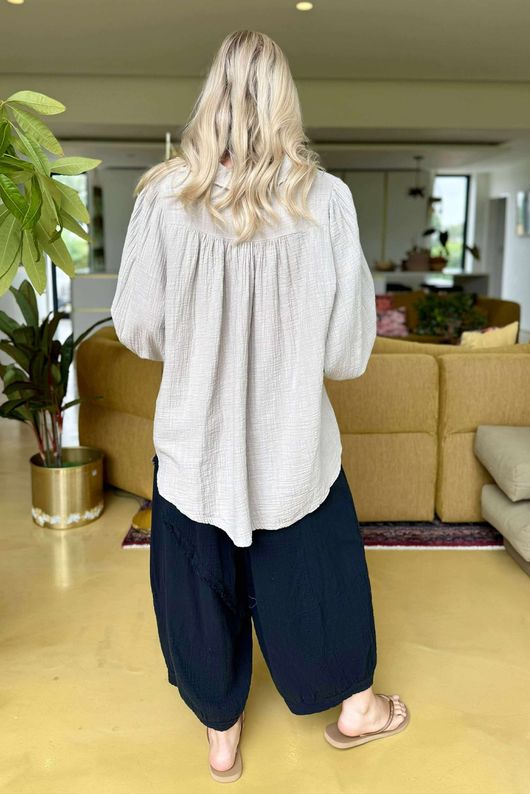 Made in Italy Santos Collared Peasant Smock Blouse Stone
